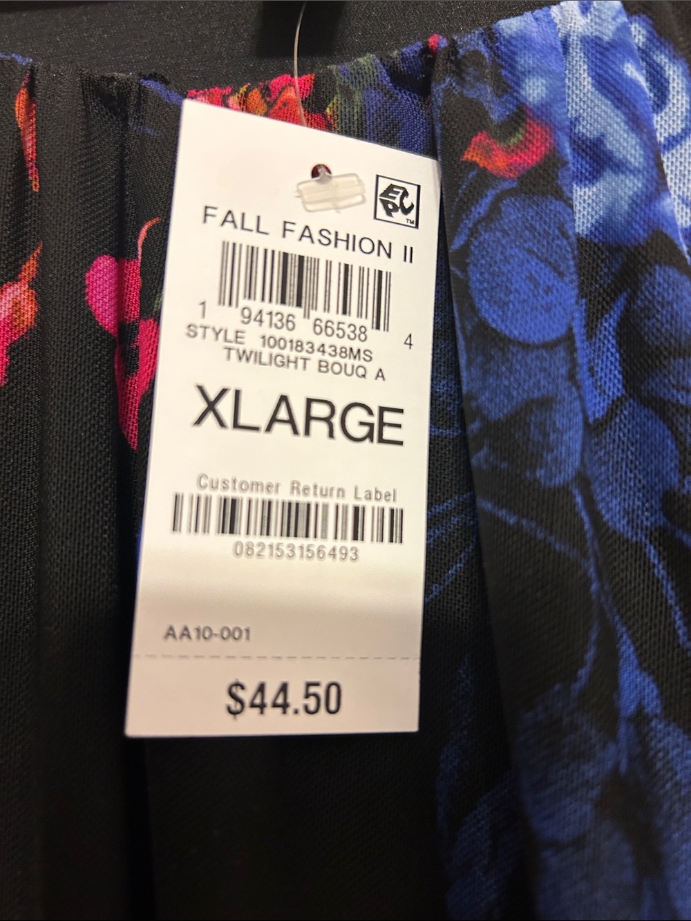 Floral Draped Long-Sleeve Top - Black with Blue & Pink Flowers - Picture 2 of 2